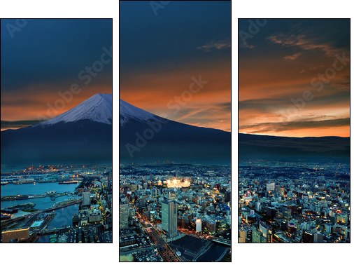 Surreal view of Yokohama city and Mt. Fuji - Three-piece canvas print, Triptych