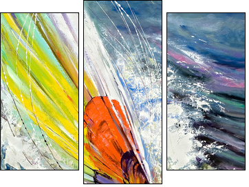The sailing boat rushing on waves - Three-piece canvas print, Triptych