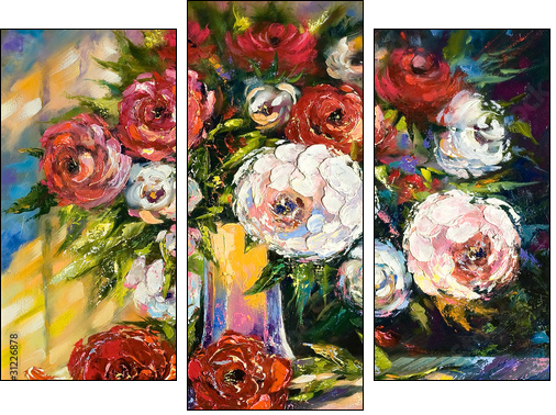 Bouquet of wild flowers in a vase - Three-piece canvas print, Triptych