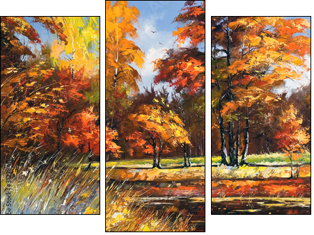 Autumn landscape on the bank of the river - Three-piece canvas print, Triptych