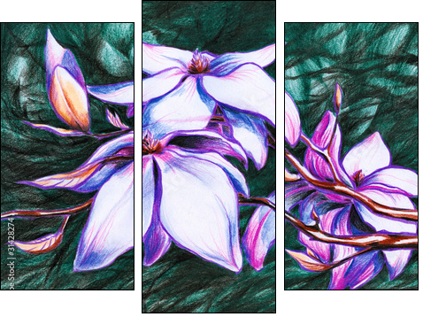 Magnolia-colored pencils - Three-piece canvas print, Triptych