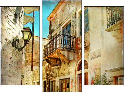 pictorial old streets of Greece - Three-piece canvas print, Triptych