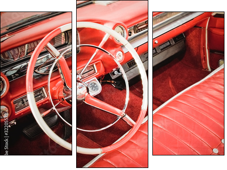 classic car interior with red leather upholstery - Three-piece canvas print, Triptych