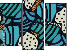 Creative seamless pattern in the style of Picasso. Various hand-drawn geometric shapes in turquoise, gold tones. Grunge texture. Minimalistic vintage design. Crazy art Wallpaper. Vector illustration. - Three-piece canvas print, Triptych