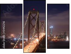 bay bridge and san francisco at night panorama - Three-piece canvas print, Triptych