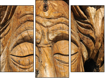 Face carved into an olive tree trunk in Matala - Three-piece canvas print, Triptych
