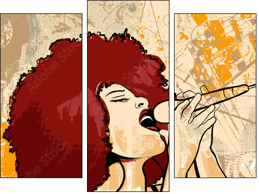 jazz singer on grunge background - Three-piece canvas print, Triptych