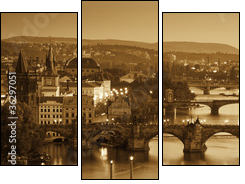 View at The Charles Bridge  and Vltava river, Sepia - Three-piece canvas print, Triptych
