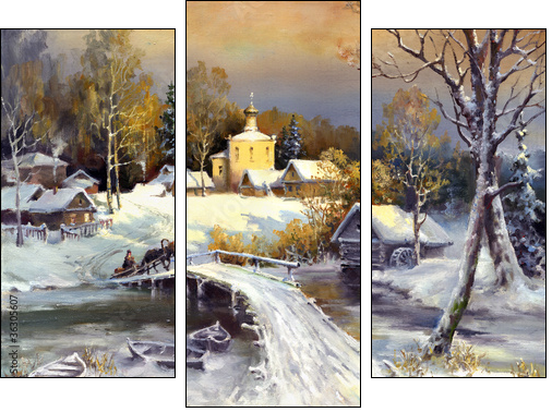 Rural landscape, oil on a canvas - Three-piece canvas print, Triptych