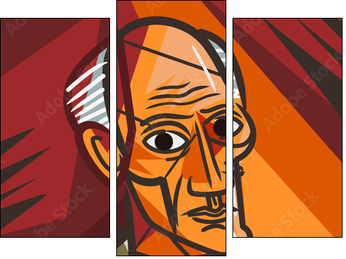 cubist old man face portrait - Three-piece canvas print, Triptych
