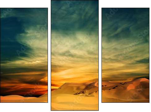Sandy desert at sunset time - Three-piece canvas print, Triptych