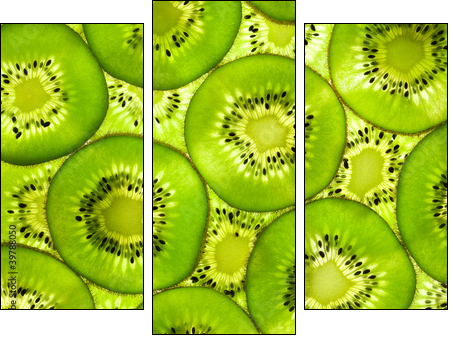 Fresh Kiwi pattern / background / back lit - Three-piece canvas print, Triptych