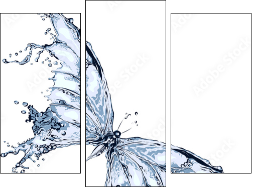 Water splash butterfly 2 - Three-piece canvas print, Triptych