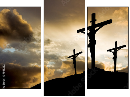 three crosses at sunset - Three-piece canvas print, Triptych