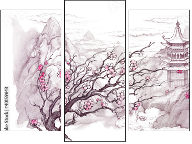 Japanese mountains - Three-piece canvas print, Triptych