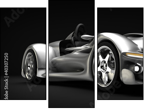 Sports car road-star isolated on black 3d render - Three-piece canvas print, Triptych