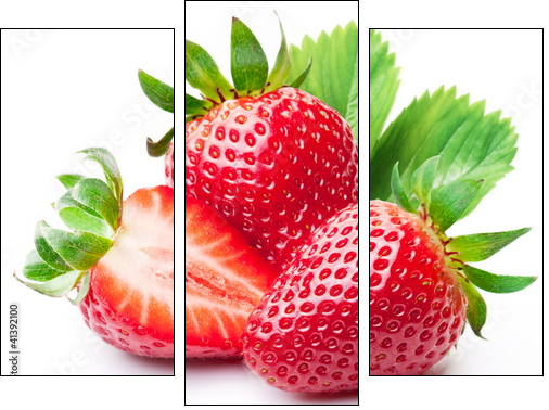 Strawberries with leaves. - Three-piece canvas print, Triptych