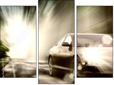 sport car on road - Three-piece canvas print, Triptych