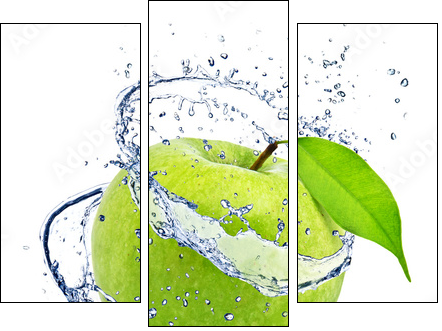 Green apple with water splash, isolated on white background - Three-piece canvas print, Triptych