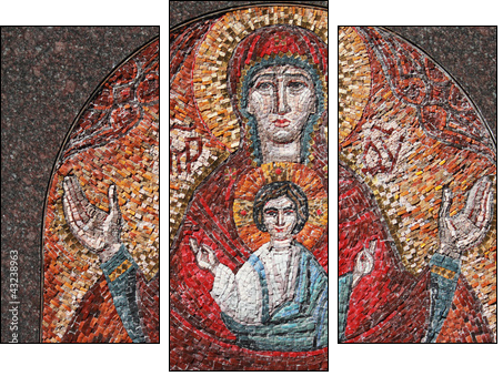 art mosaics icon of Virgin Mary and Jesus Christ - Three-piece canvas print, Triptych