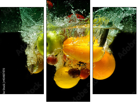 Fruit and vegetables splash into water - Three-piece canvas print, Triptych