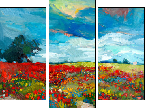 Flower fields - Three-piece canvas print, Triptych