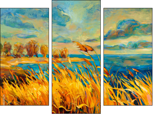 Sunset over lake - Three-piece canvas print, Triptych