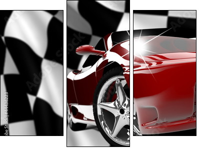 Red car on a checkered flag - Three-piece canvas print, Triptych