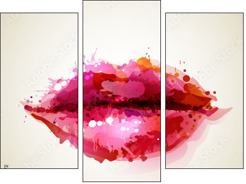 Beautiful womans lips formed by abstract blots - Three-piece canvas print, Triptych
