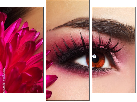 Beautiful Eye Makeup with Aster Flower - Three-piece canvas print, Triptych
