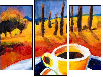 Two cups of coffee - Three-piece canvas print, Triptych