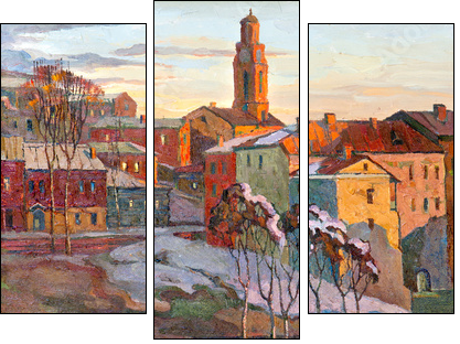 the city landscape of Vitebsk drawn with oil on a canvas - Three-piece canvas print, Triptych