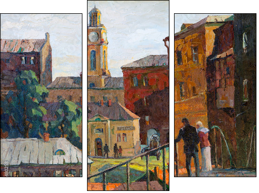 the city landscape of Vitebsk drawn with oil on a canvas - Three-piece canvas print, Triptych