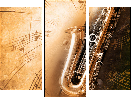 Old Saxophone with dirty background - Three-piece canvas print, Triptych