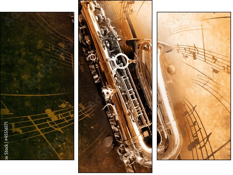 Old Saxophone with dirty background - Three-piece canvas print, Triptych