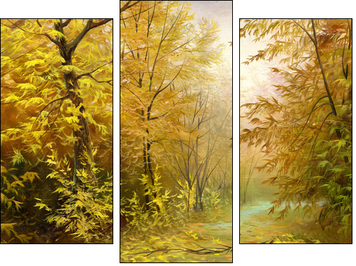 beautiful autumn landscape, canvas, oil - Three-piece canvas print, Triptych