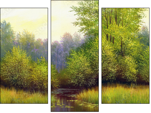 beautiful summer landscape, canvas, oil - Three-piece canvas print, Triptych