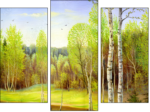 autumn landscape, canvas, oil - Three-piece canvas print, Triptych