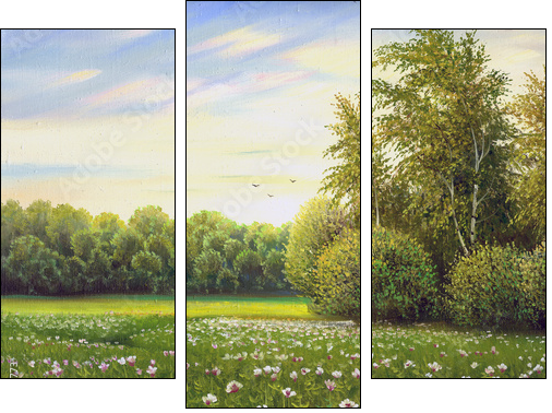 beautiful summer landscape, canvas, oil - Three-piece canvas print, Triptych