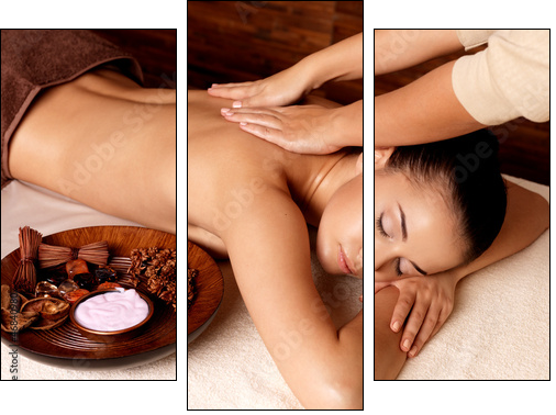 Woman having massage in the spa salon - Three-piece canvas print, Triptych