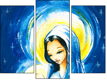 Nativity sceneMary with the young Jesus in her arms.Watercolors. - Three-piece canvas print, Triptych