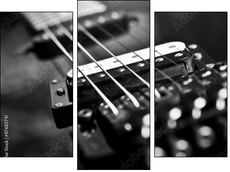 Strings electric guitar closeup in black tones - Three-piece canvas print, Triptych