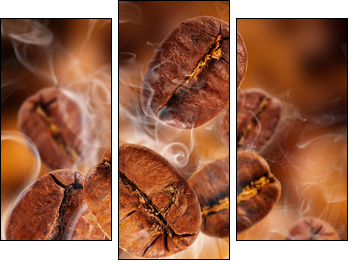 Flying coffee beans in smoke - Three-piece canvas print, Triptych