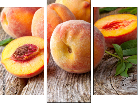 fresh peaches on wood  background - Three-piece canvas print, Triptych