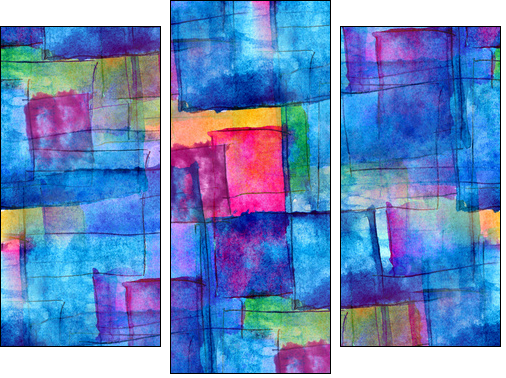 seamless blue cubism abstract art texture watercolor wallpaper b - Three-piece canvas print, Triptych