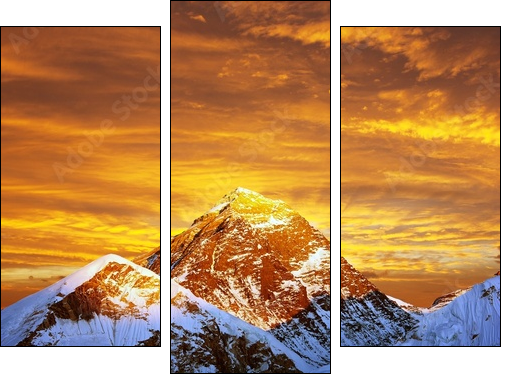 Evening colored view of Everest from Kala Patthar - Three-piece canvas print, Triptych