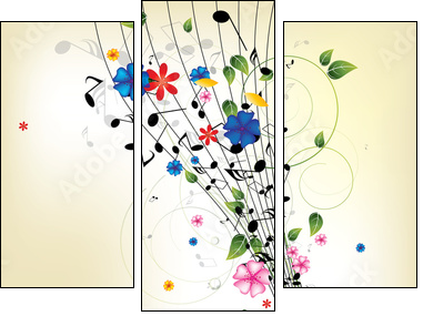 Floral musical background with notes - Three-piece canvas print, Triptych