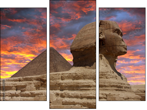 Pyramid and Sphinx at Giza, Cairo - Three-piece canvas print, Triptych