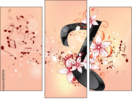 Abstract design background with colourful music notes - Three-piece canvas print, Triptych