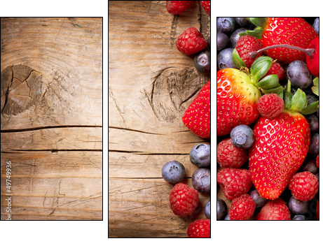 Berries on Wooden Background. Organic Berry over Wood - Three-piece canvas print, Triptych